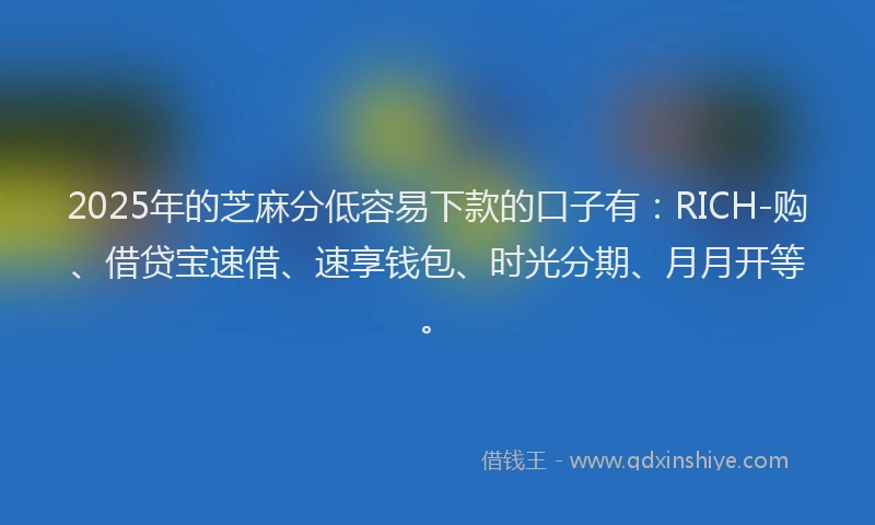 2025年的芝麻分低容易下款的口子有：RICH-购、借贷宝速借、速享钱包、时光分期、月月开等。
