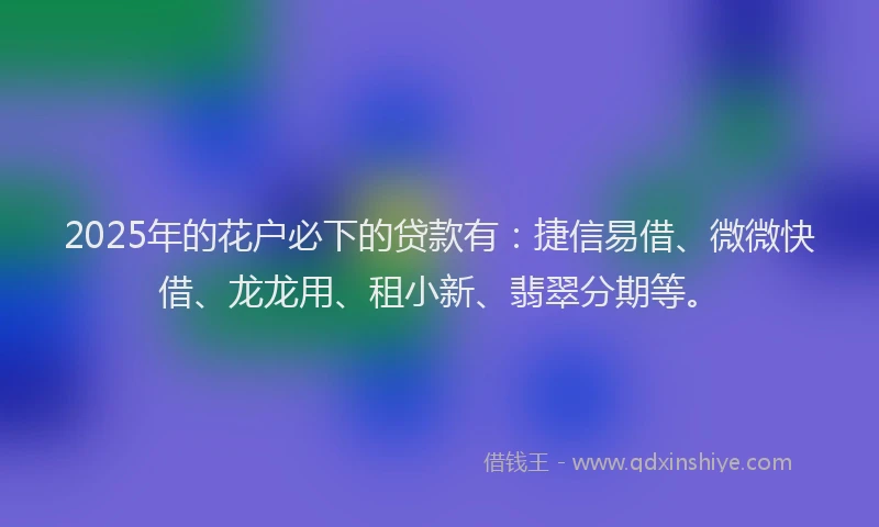 2025年的花户必下的贷款有：捷信易借、微微快借、龙龙用、租小新、翡翠分期等。