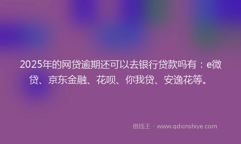 2025年的网贷逾期还可以去银行贷款吗有：e微贷、京东金融、花呗、你我贷、安逸花等。