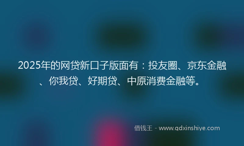 2025年的网贷新口子版面有：投友圈、京东金融、你我贷、好期贷、中原消费金融等。