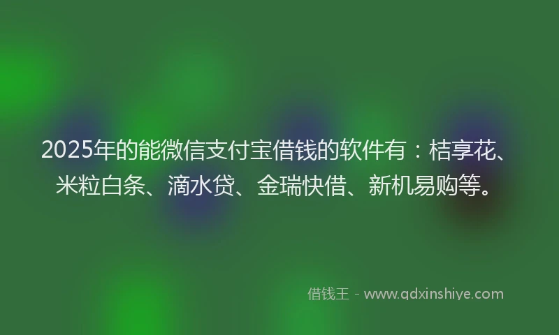 2025年的能微信支付宝借钱的软件有：桔享花、米粒白条、滴水贷、金瑞快借、新机易购等。