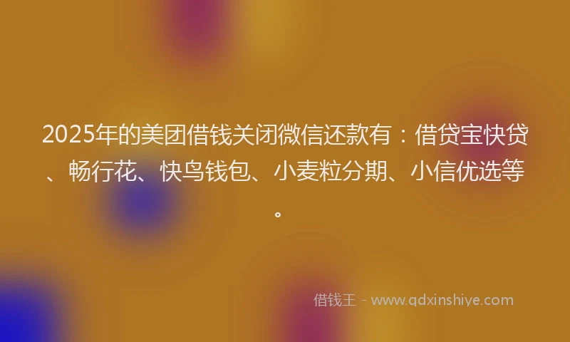 2025年的美团借钱关闭微信还款有：借贷宝快贷、畅行花、快鸟钱包、小麦粒分期、小信优选等。