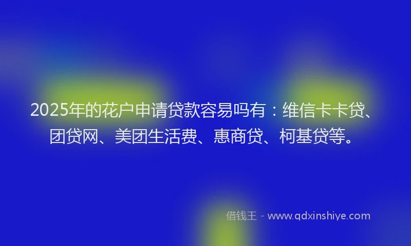 2025年的花户申请贷款容易吗有：维信卡卡贷、团贷网、美团生活费、惠商贷、柯基贷等。