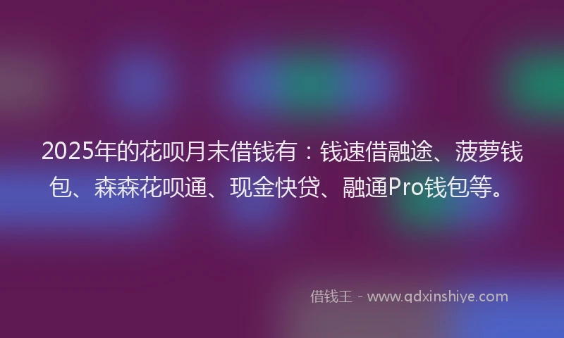 2025年的花呗月末借钱有：钱速借融途、菠萝钱包、森森花呗通、现金快贷、融通Pro钱包等。