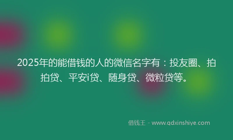 2025年的能借钱的人的微信名字有：投友圈、拍拍贷、平安i贷、随身贷、微粒贷等。