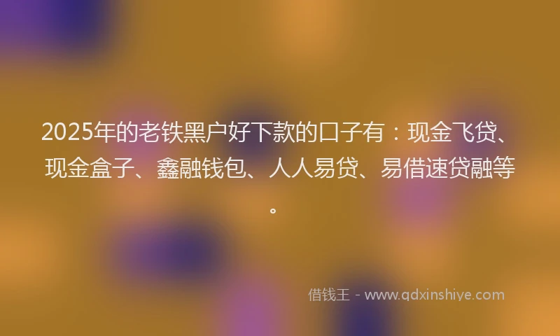 2025年的老铁黑户好下款的口子有：现金飞贷、现金盒子、鑫融钱包、人人易贷、易借速贷融等。