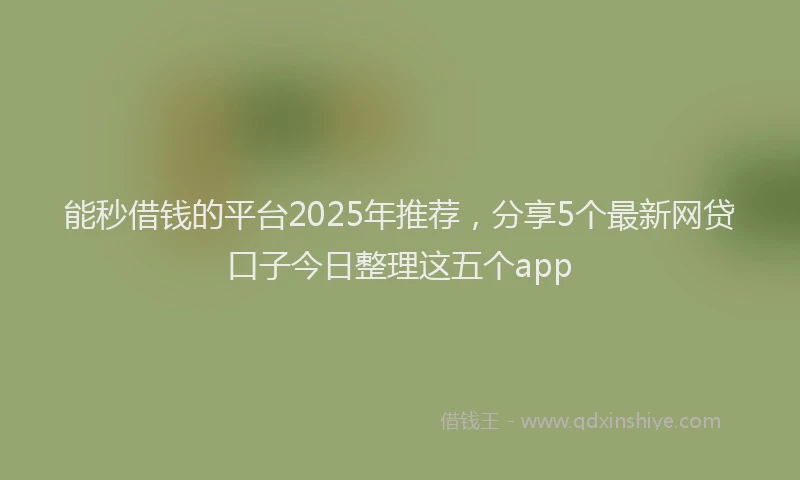 能秒借钱的平台2025年推荐，分享5个最新网贷口子今日整理这五个app