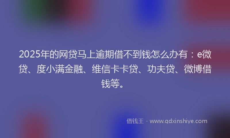 2025年的网贷马上逾期借不到钱怎么办有：e微贷、度小满金融、维信卡卡贷、功夫贷、微博借钱等。