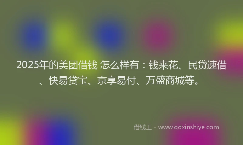 2025年的美团借钱 怎么样有：钱来花、民贷速借、快易贷宝、京享易付、万盛商城等。