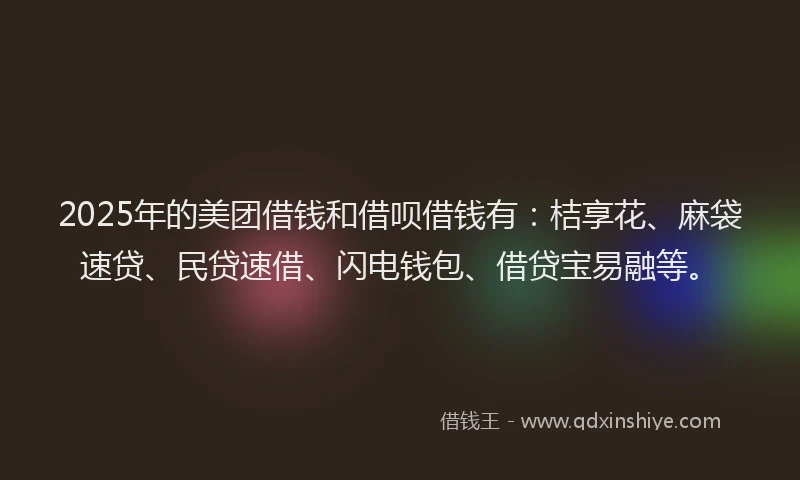 2025年的美团借钱和借呗借钱有：桔享花、麻袋速贷、民贷速借、闪电钱包、借贷宝易融等。