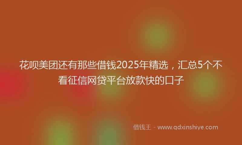 花呗美团还有那些借钱2025年精选，汇总5个不看征信网贷平台放款快的口子