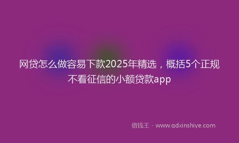 网贷怎么做容易下款2025年精选，概括5个正规不看征信的小额贷款app