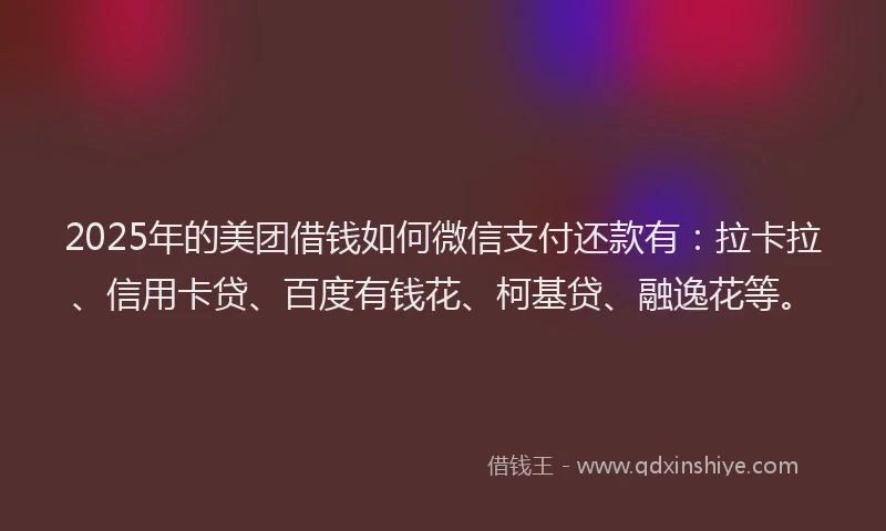 2025年的美团借钱如何微信支付还款有：拉卡拉、信用卡贷、百度有钱花、柯基贷、融逸花等。