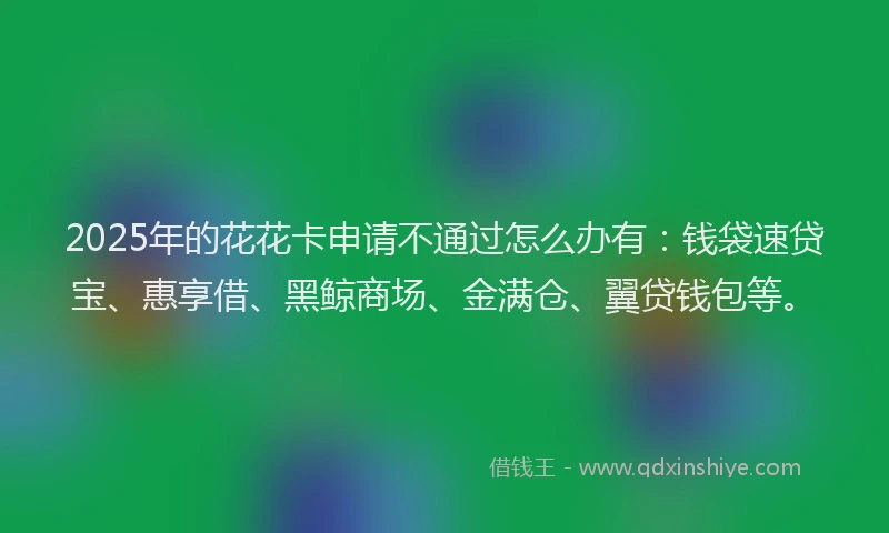 2025年的花花卡申请不通过怎么办有：钱袋速贷宝、惠享借、黑鲸商场、金满仓、翼贷钱包等。