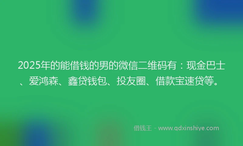 2025年的能借钱的男的微信二维码有：现金巴士、爱鸿森、鑫贷钱包、投友圈、借款宝速贷等。
