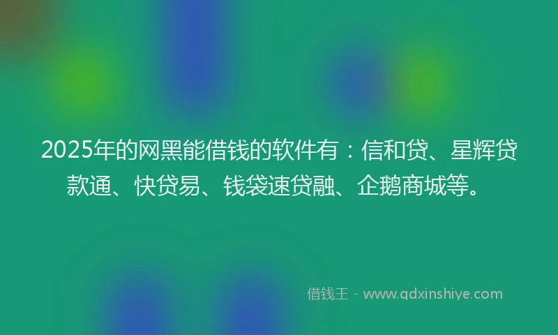 2025年的网黑能借钱的软件有：信和贷、星辉贷款通、快贷易、钱袋速贷融、企鹅商城等。