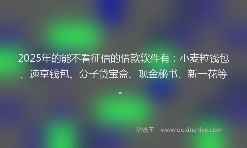 2025年的能不看征信的借款软件有:小麦粒钱包、速享钱包、分子贷宝盒、现金秘书、新一花等。
