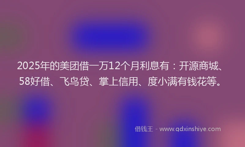 2025年的美团借一万12个月利息有：开源商城、58好借、飞鸟贷、掌上信用、度小满有钱花等。