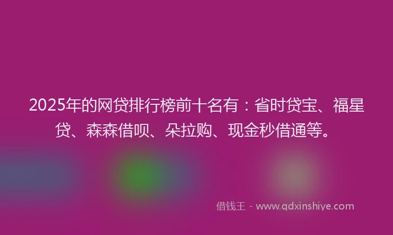 2025年的网贷排行榜前十名有：省时贷宝、福星贷、森森借呗、朵拉购、现金秒借通等。