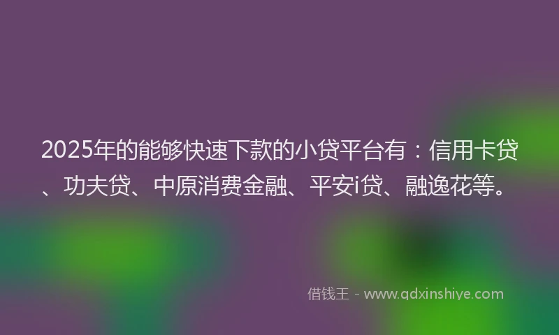 2025年的能够快速下款的小贷平台有：信用卡贷、功夫贷、中原消费金融、平安i贷、融逸花等。