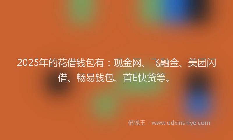 2025年的花借钱包有：现金网、飞融金、美团闪借、畅易钱包、首E快贷等。