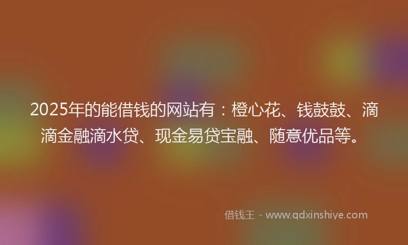 2025年的能借钱的网站有：橙心花、钱鼓鼓、滴滴金融滴水贷、现金易贷宝融、随意优品等。