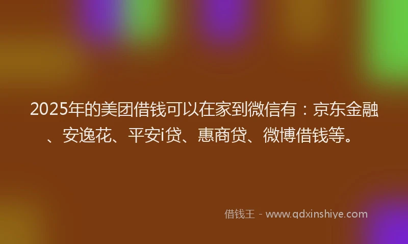 2025年的美团借钱可以在家到微信有：京东金融、安逸花、平安i贷、惠商贷、微博借钱等。