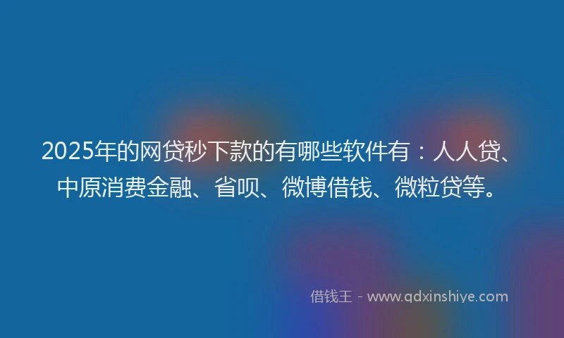2025年的网贷秒下款的有哪些软件有：人人贷、中原消费金融、省呗、微博借钱、微粒贷等。