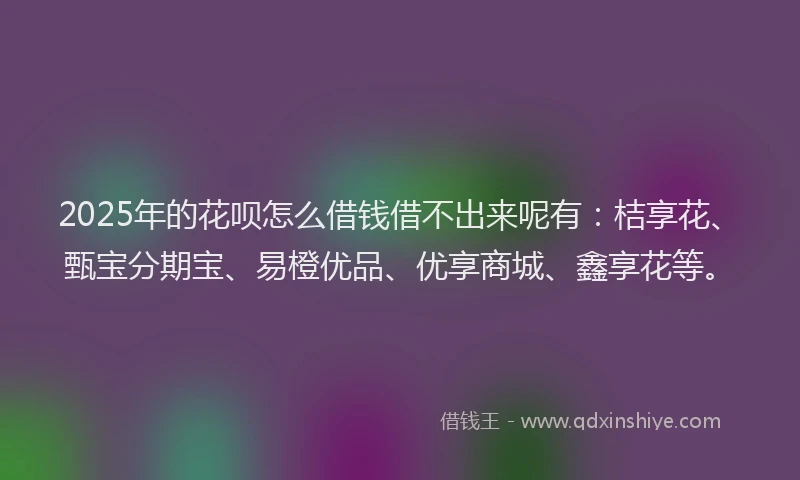 2025年的花呗怎么借钱借不出来呢有：桔享花、甄宝分期宝、易橙优品、优享商城、鑫享花等。