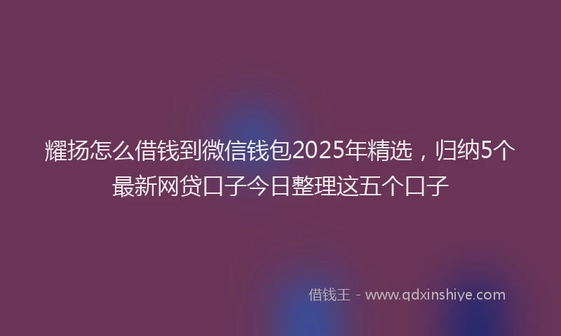 耀扬怎么借钱到微信钱包2025年精选，归纳5个最新网贷口子今日整理这五个口子