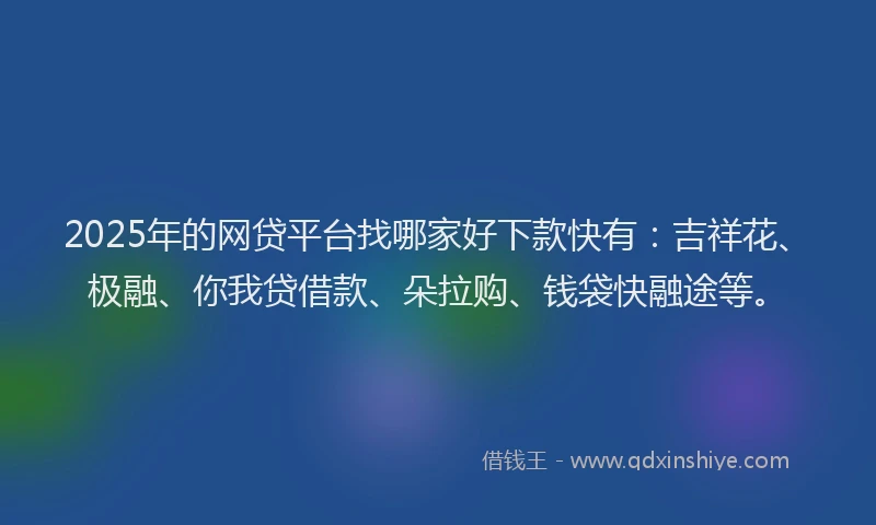 2025年的网贷平台找哪家好下款快有：吉祥花、极融、你我贷借款、朵拉购、钱袋快融途等。