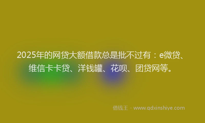 2025年的网贷大额借款总是批不过有：e微贷、维信卡卡贷、洋钱罐、花呗、团贷网等。