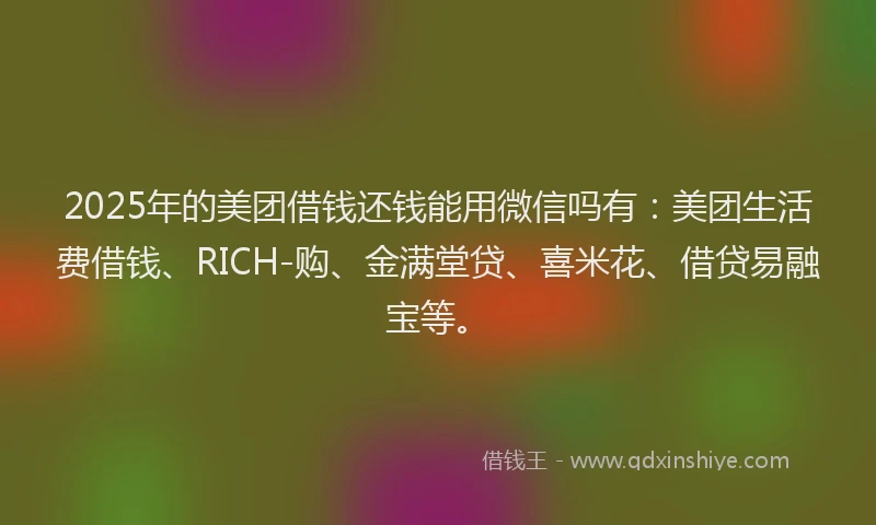 2025年的美团借钱还钱能用微信吗有：美团生活费借钱、RICH-购、金满堂贷、喜米花、借贷易融宝等。