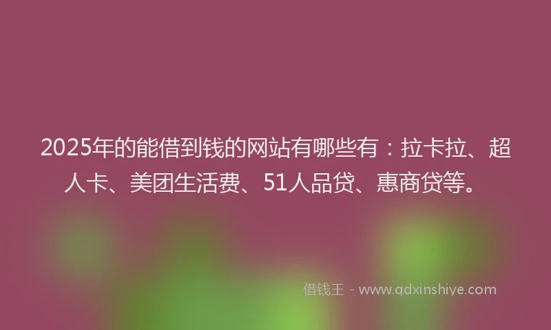 2025年的能借到钱的网站有哪些有：拉卡拉、超人卡、美团生活费、51人品贷、惠商贷等。