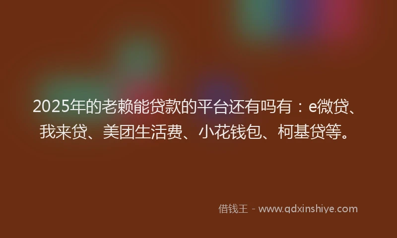 2025年的老赖能贷款的平台还有吗有：e微贷、我来贷、美团生活费、小花钱包、柯基贷等。
