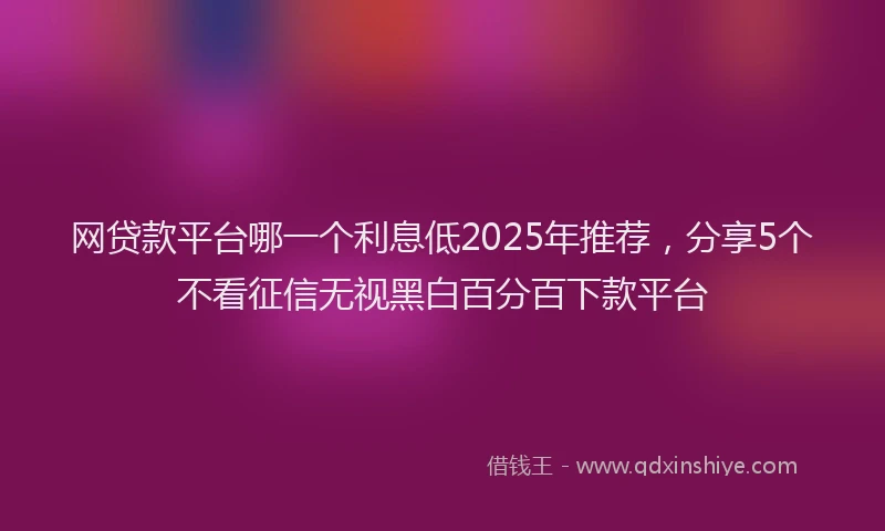 网贷款平台哪一个利息低2025年推荐，分享5个不看征信无视黑白百分百下款平台