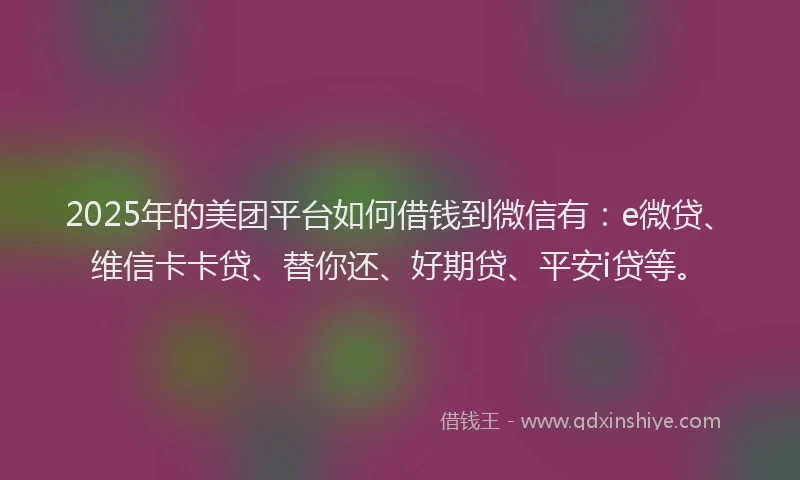 2025年的美团平台如何借钱到微信有：e微贷、维信卡卡贷、替你还、好期贷、平安i贷等。