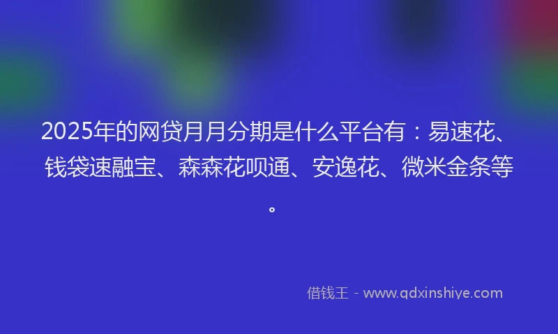 2025年的网贷月月分期是什么平台有：易速花、钱袋速融宝、森森花呗通、安逸花、微米金条等。