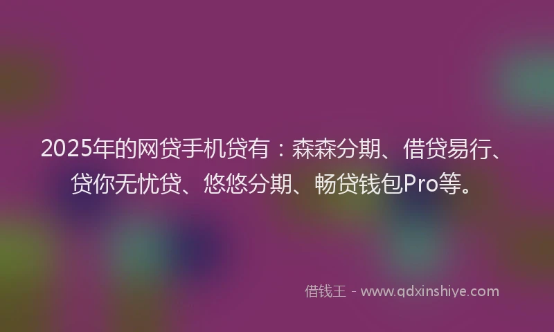 2025年的网贷手机贷有：森森分期、借贷易行、贷你无忧贷、悠悠分期、畅贷钱包Pro等。