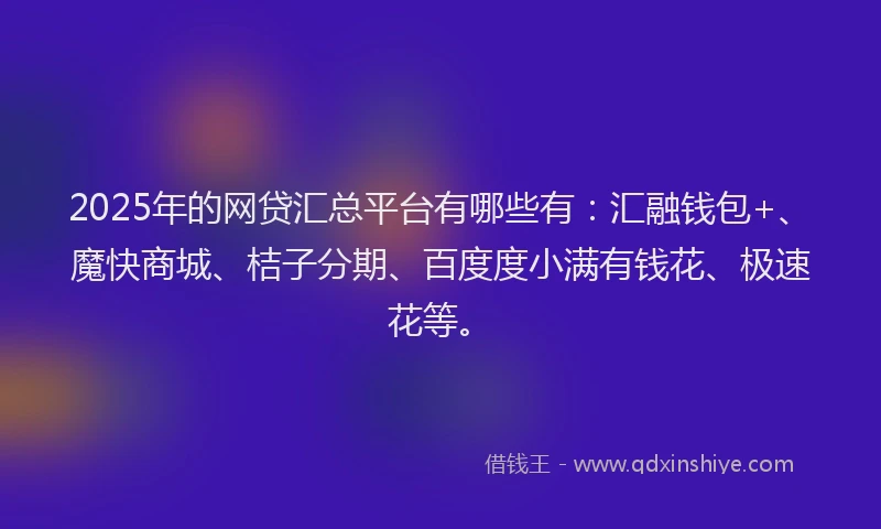 2025年的网贷汇总平台有哪些有：汇融钱包+、魔快商城、桔子分期、百度度小满有钱花、极速花等。