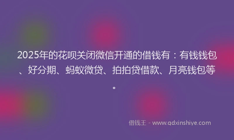2025年的花呗关闭微信开通的借钱有：有钱钱包、好分期、蚂蚁微贷、拍拍贷借款、月亮钱包等。