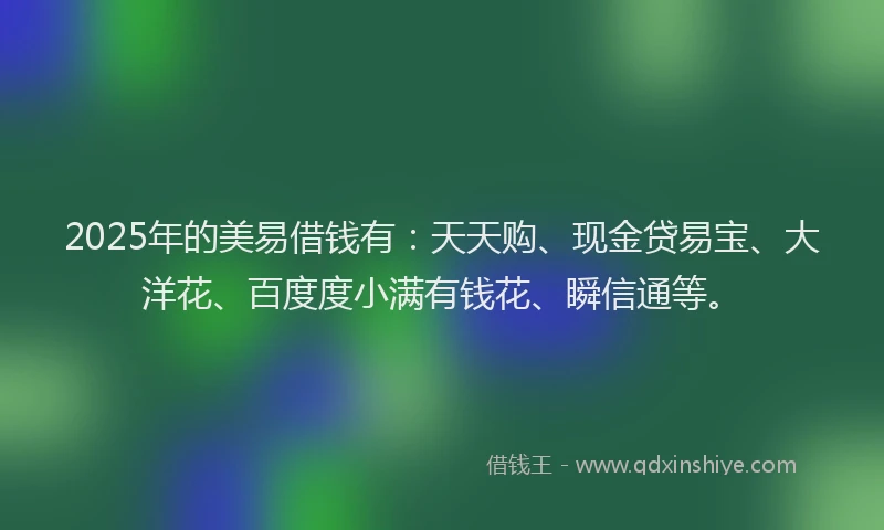 2025年的美易借钱有：天天购、现金贷易宝、大洋花、百度度小满有钱花、瞬信通等。
