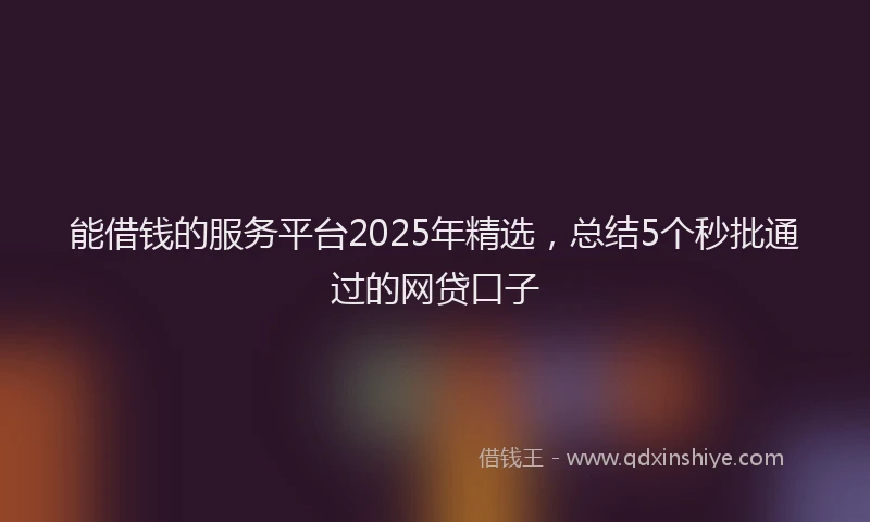 能借钱的服务平台2025年精选，总结5个秒批通过的网贷口子