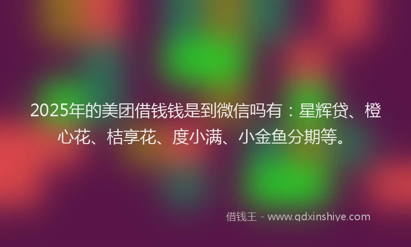 2025年的美团借钱钱是到微信吗有：星辉贷、橙心花、桔享花、度小满、小金鱼分期等。