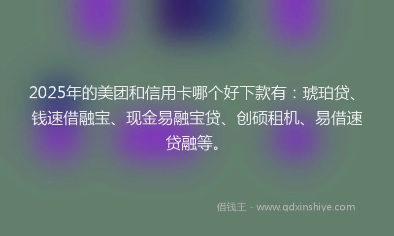 2025年的美团和信用卡哪个好下款有：琥珀贷、钱速借融宝、现金易融宝贷、创硕租机、易借速贷融等。