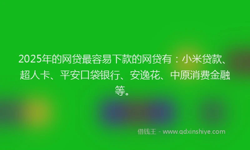 2025年的网贷最容易下款的网贷有：小米贷款、超人卡、平安口袋银行、安逸花、中原消费金融等。