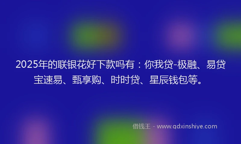 2025年的联银花好下款吗有：你我贷-极融、易贷宝速易、甄享购、时时贷、星辰钱包等。