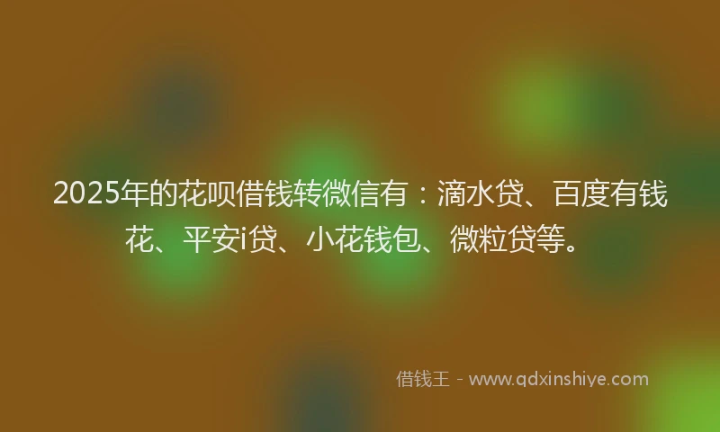 2025年的花呗借钱转微信有：滴水贷、百度有钱花、平安i贷、小花钱包、微粒贷等。