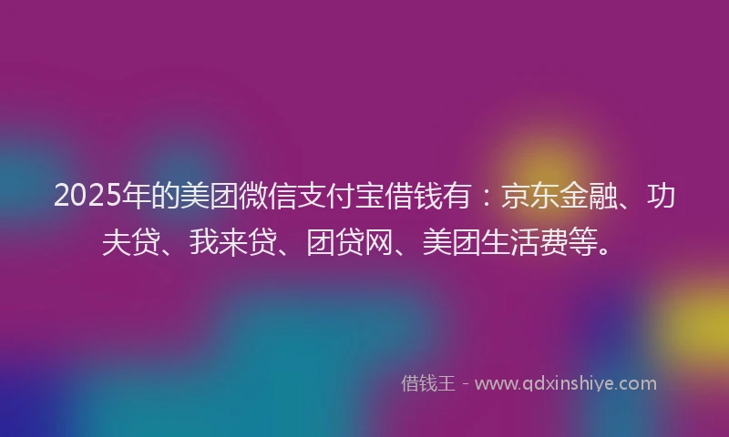 2025年的美团微信支付宝借钱有：京东金融、功夫贷、我来贷、团贷网、美团生活费等。