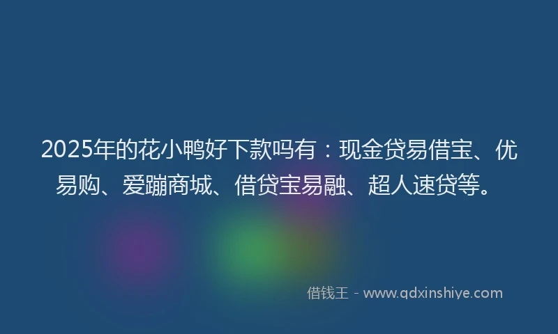 2025年的花小鸭好下款吗有:现金贷易借宝、优易购、爱蹦商城、借贷宝易融、超人速贷等。